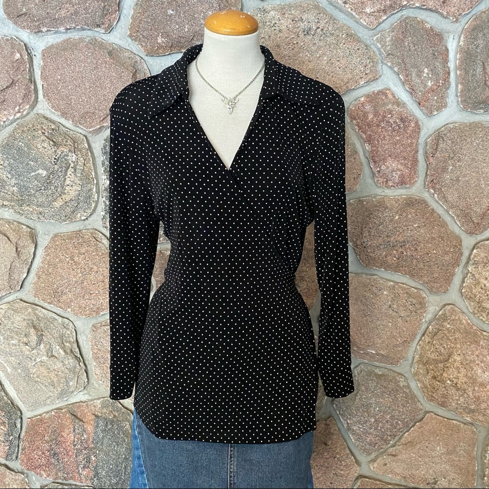 Vintage 90s TravelSmith polka dot wrap top. Made in USA.